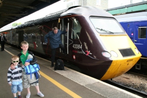 Boys pose in front of 43 384 on 8th June 2010 at Plymouth